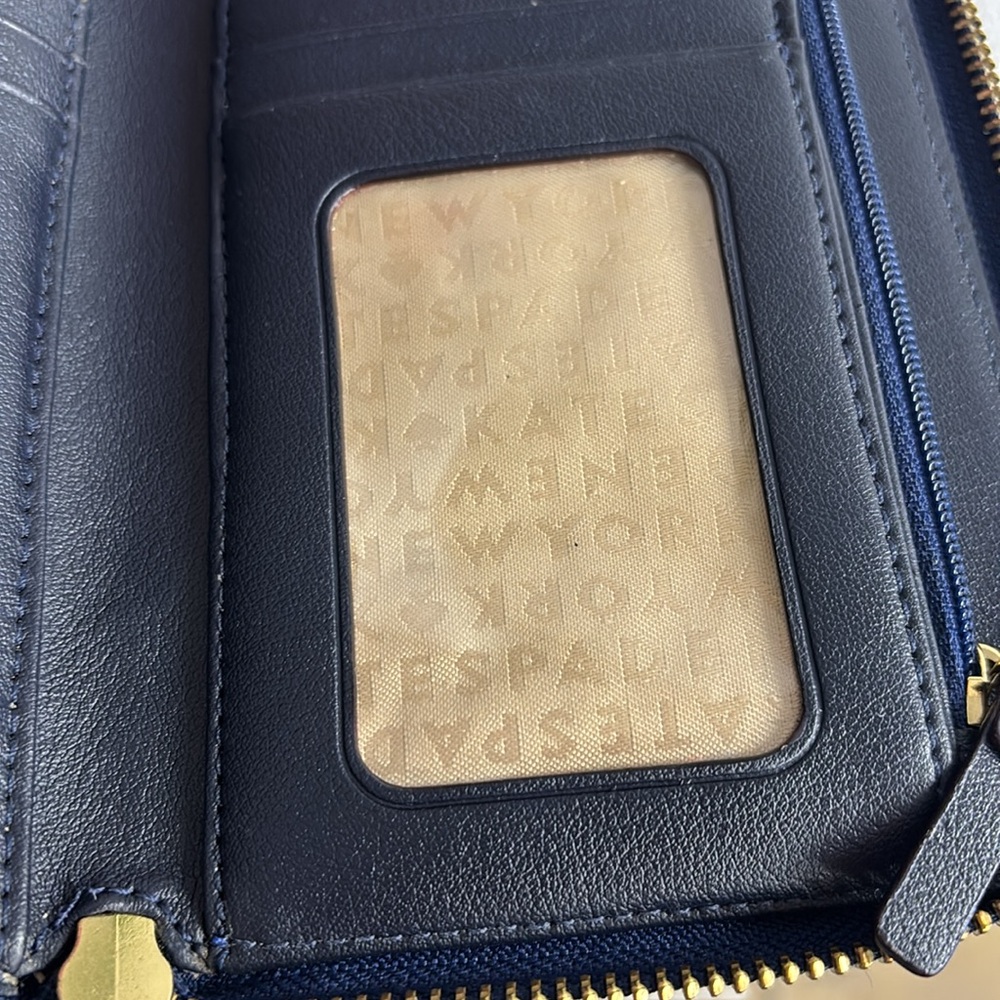 Kate Spade Blue Gingham Checkered Leather Wallet EUC - Picture 8 of 10